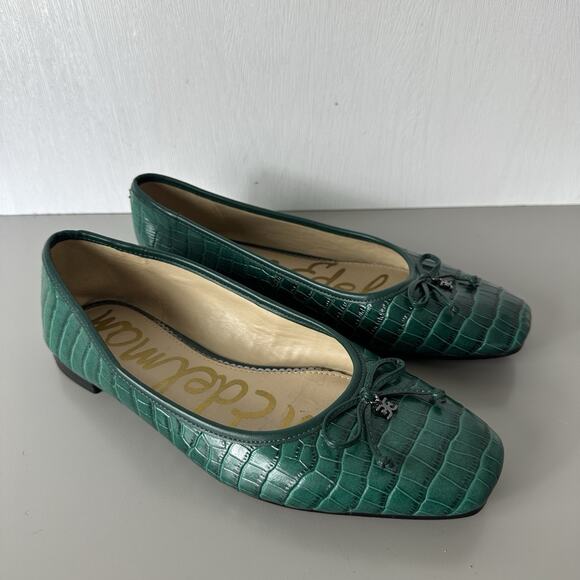 Sam Edelman Shoes - Sam Edelman Shoes Womens 8M Jillie Ballet Flats Green Croc Texture Bow Preppy